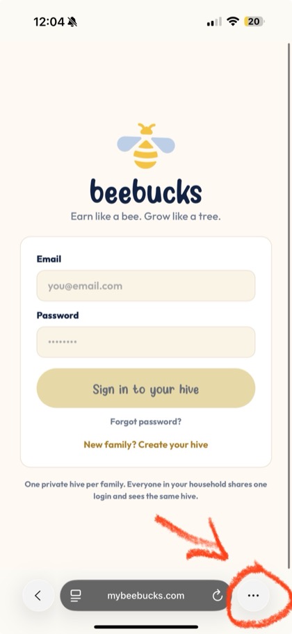 Safari address bar with the more button circled