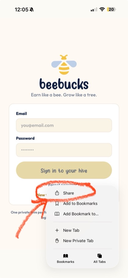 Menu with Share circled